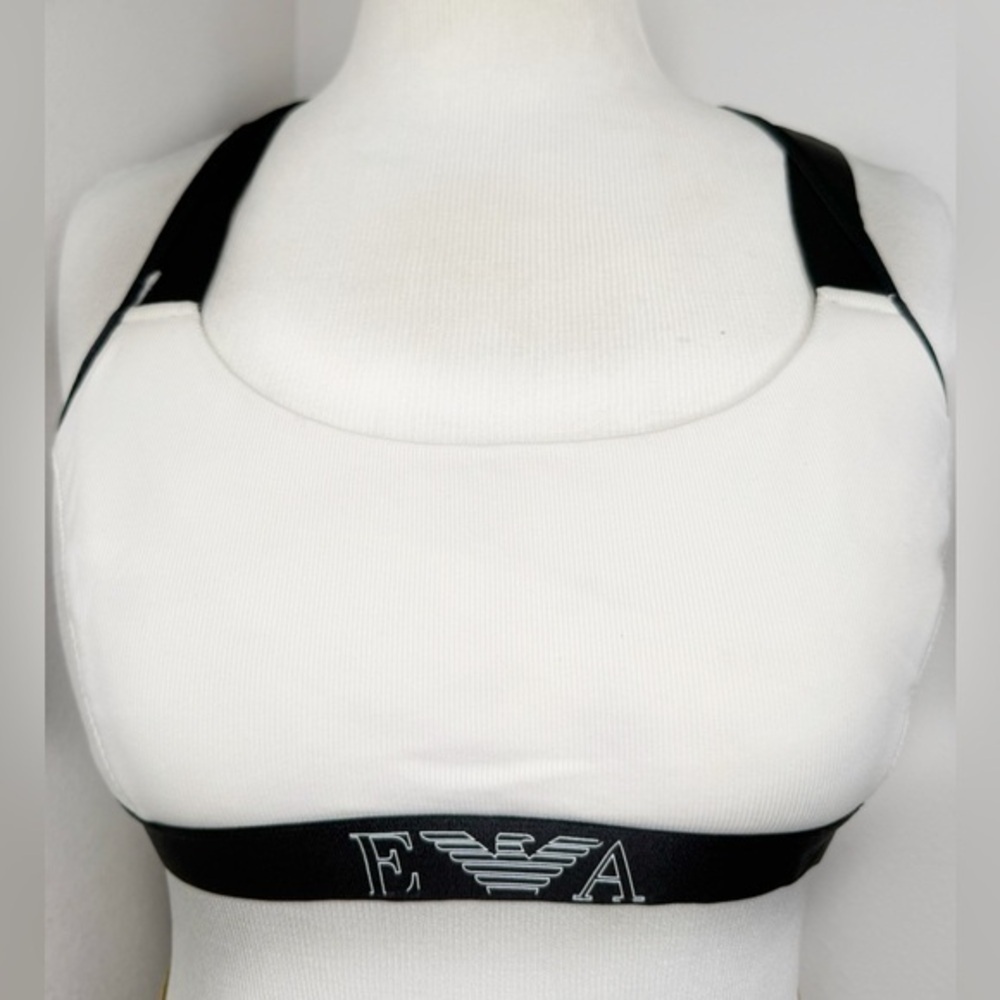 Emporio Armani Bra Iconic Logoband Padded Caged Cage strap Black and White - Picture 2 of 7